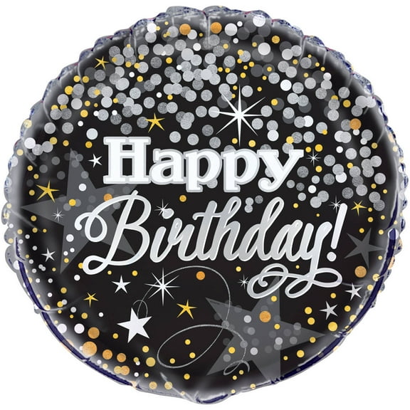 Unique Glittering Birthday Round Foil Balloon, 18", Black Foil Balloons