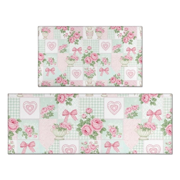 Pioneer Flower Floral Print Pattern Kitchen Rugs Sets Of 2, Anti Fatigue Non Slip Washable Floor Mats for Kitchen Sink Laundry, 17X30 Inch 17X47 Inch