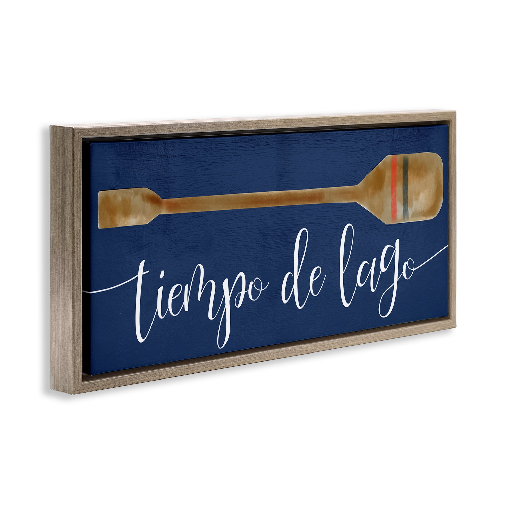 Stupell Industries Tiempo De Lago Náutica Inspirational Quotes & Sayings Painting Brown Floater Framed Art Print Wall Art, 31 x 14