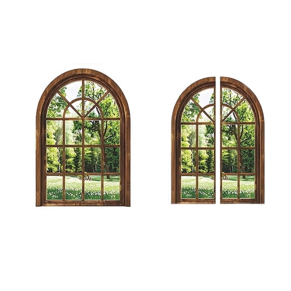3D Effect Window View Wall Decal, Removable Fake Window Sticker With Forest Scenery, For Living Room Bedroom Office Decor - 2-Piece Set
