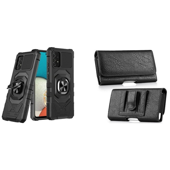 Case with Belt Holster Bundle for Samsung Galaxy A53 5G: Heavy Duty Shield Cover (Black) and Coin Card Wallet Phone Pouch