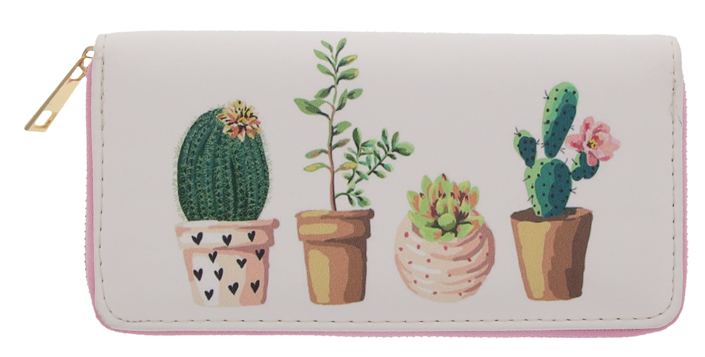 Ladies Cactus Clutch Purse Cute Vegan Succulents Zip Round Card Holder Wallet 
