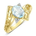 thumbnail image 3 of RYLOS Rings for Women 14K Yellow Gold Greek Key Designer Ring 9X7MM Gemstone & Diamond Ring March Aquamarine Jewelry  Size 8, 3 of 7