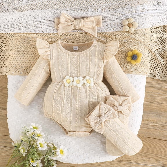 MEZZALL Jumpsuit Adorable Girls Ribbed Knit Bodysuit With Cute Flutter Sleeves Bodysuits Summer Onesie Baby Toddler Cozy O-Neck Spring Child One-Pieces