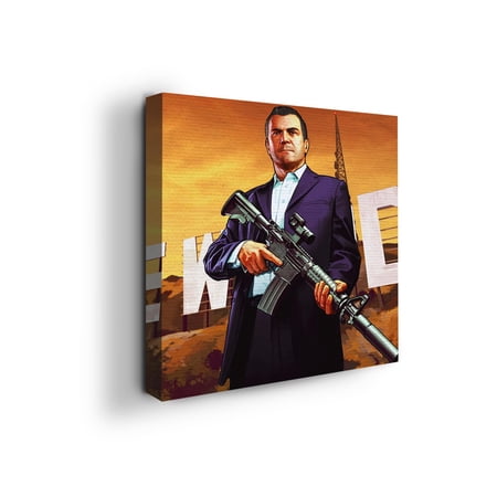 Grand Theft Auto Canvas Wall Art by Mavis Print- 14×14 inches Video Game Wall Decor | HD Printed & Wooden framed wall art | Modern Wall Decor for Gift | Made in USA