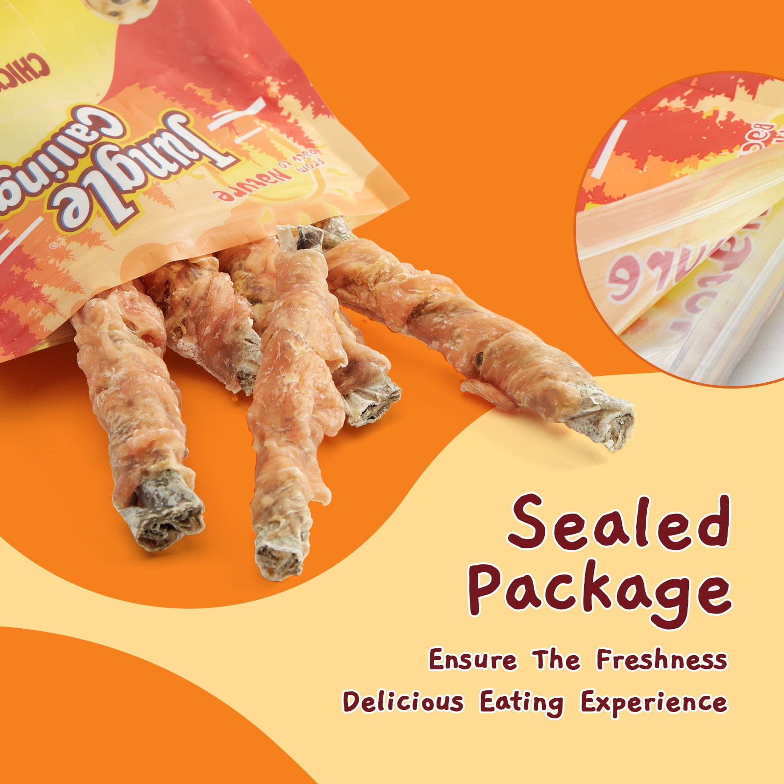 (4 pack) Jungle Calling Dog Treats, High Protein Dog Chewy Treats Healthy Teeth and Coat, Chicken Wrapped Cod Skin Sticks, Rawhide Free Cod Fish Skin Treats for Dogs, 10.6 oz