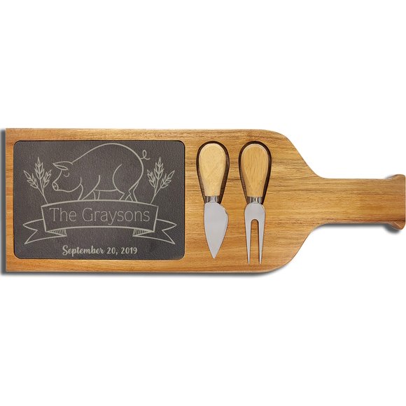 Planche à Découper en Ardoise Naturelle Personnalisée, 10 Designs Différents, Tableau de Texte Personnalisé, Cadeaux de Mariage pour le Couple, Cadeau & Panneau de Cuisine, Fête des Mères (Bois d'Acacia - 03, Design 05)