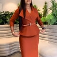 thumbnail image 2 of AURA Plus Size Belted Pencil Midi Dress Large Lapel Collar High Waist 3 4 Sleeve Elegant Office Dress with Zipper, 2 of 10