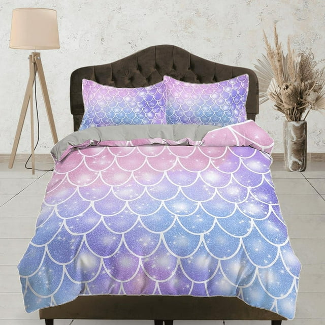 Fish Scales Mermaid Kids Purple Pink Juego de Funda Nórdica, Ropa de Cama Infantil, Niños