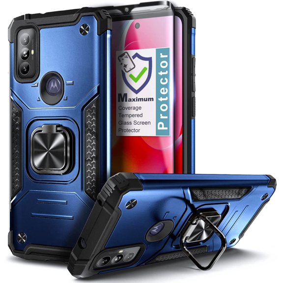 Nagebee Phone Case Compatible for Motorola Moto G Power 2022 with Tempered Glass Screen Protector, Full-Body Protective [Military-Grade], Magnetic Car Mount Ring Holder, Heavy-Duty Durable (Blue)