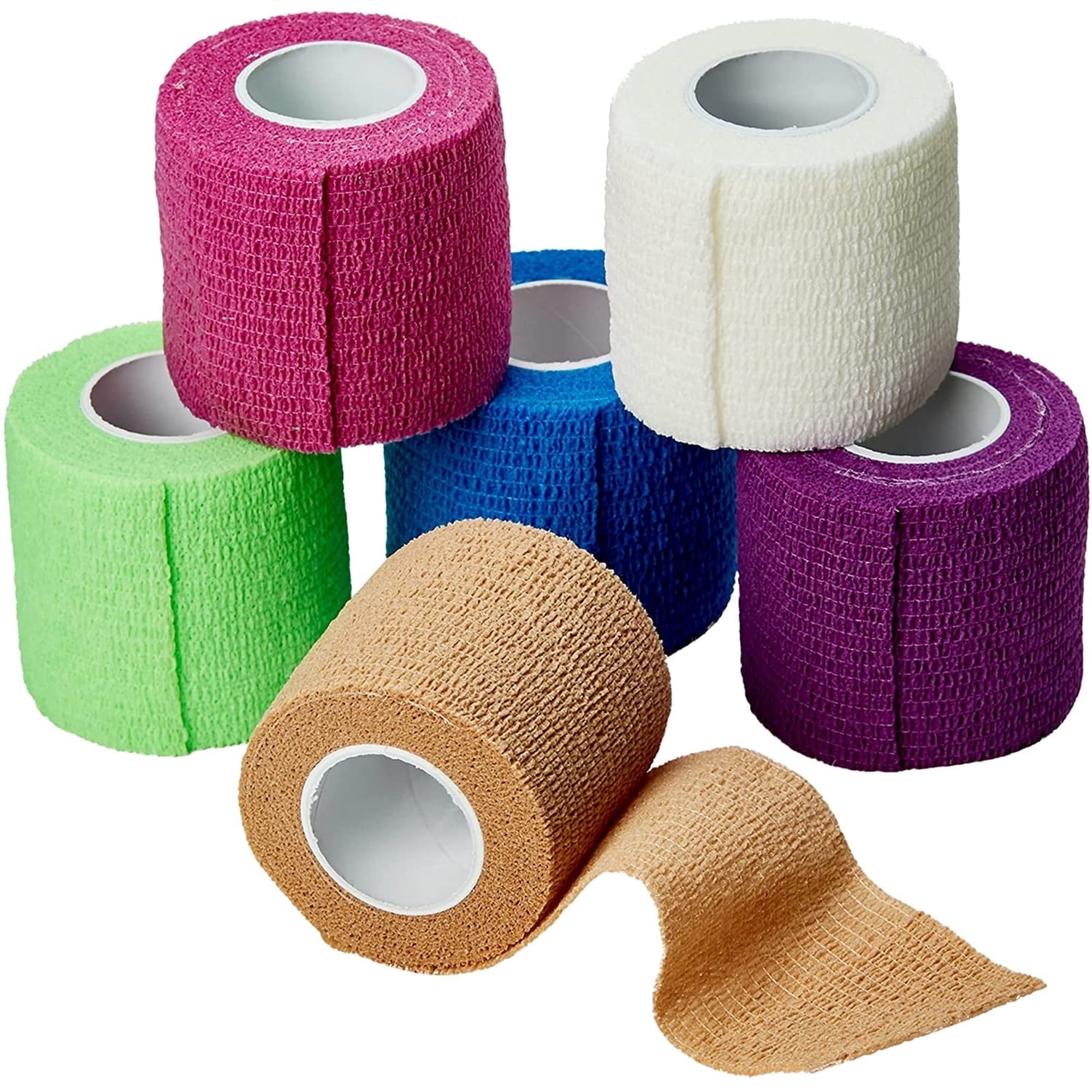 MEDca Cohesive Wrap Bandages, 2" x 5 Yards, 6 Count, Rainbow Colors, Self-Adhesive