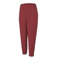 thumbnail image 6 of Elastic Waist Casual Trousers with Pockets, Cotton and Linen Blend, Red M, Size S-5XL, 6 of 9