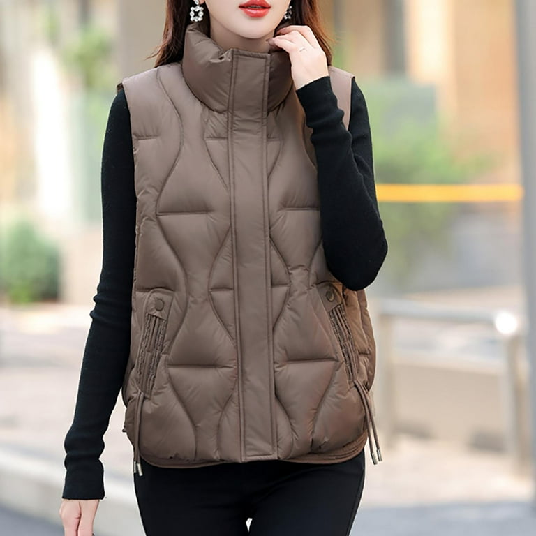 Rutainlusire Womens Puffer Vest Womens Solid Color Trendy Puffer