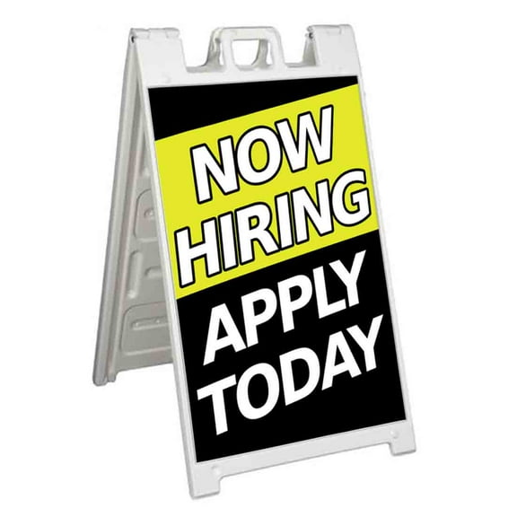Now Hiring Apply Today (24" X 36") Standard A-Frame Signicade, Includes Decal Applied To Stand