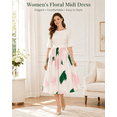 thumbnail image 5 of Plus Size Cream Watercolor Floral Midi Dress, Boat Neck Cape Sleeve Satin-Like A-Line Semi-Formal Dress with Pockets, 5 of 12