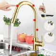 thumbnail image 3 of Grifo de cocina dorado elegante, material de acero inoxidable, diseño elegante y duradero con rociador de doble función, fácil instalación para el área del fregadero de su cocina (oro cepillado), 3 of 7