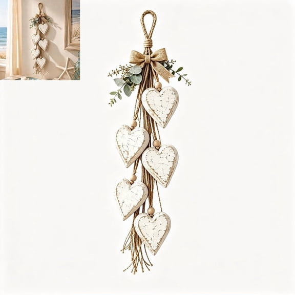 Hanging Heart Wall Decor, Rustic Farmhouse Hanging Heart Decor. in Rustic Farmhouse Wall Art for Entryway, Living Room, Bedroom and Beach House