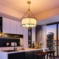 thumbnail image 4 of Tribesigns 5-Light Pendant Light with Drum Fabric Lampshade, Height-Adjustable Hanging Light Fixture, Modern Chandelier for Living Room, Dining Room, Bedroom, Staircase, 4 of 10