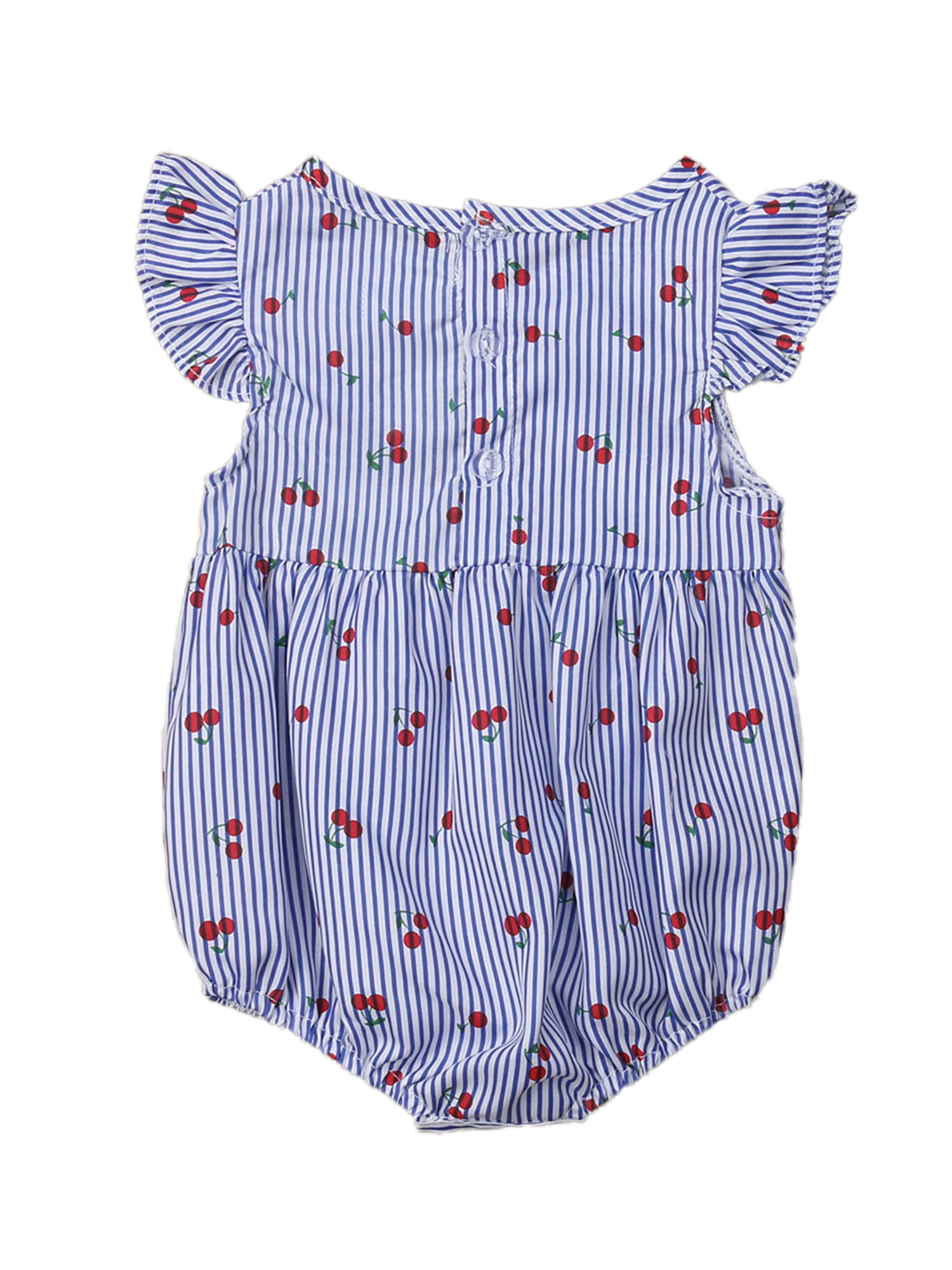 USA Baby Girl Striped Cherry Fly Sleeve Pink Blue Sunsuit Outfit 0-18 Months 