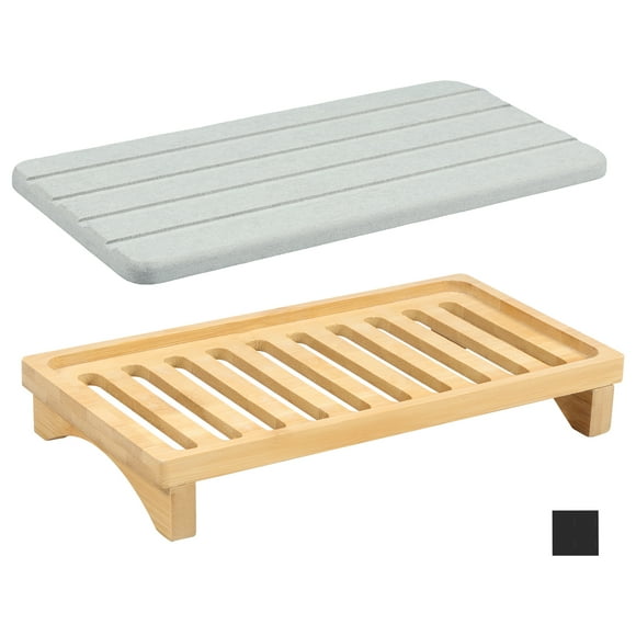 Grusce Sink Caddy Tray Sturdy Organizer Soap Holder Tray Multi-Function Organizer Soap Dish Tray Exquisite Fast Drying Stone Tray Rack for Bathroom