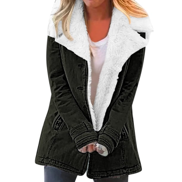 Abrigo de invierno para mujer, grueso y cálido, de felpa, elegante, monocolor, clásico, con solapa, manga larga, con capucha, botones, chaqueta de invierno, chaqueta de entretiempo, chaqueta de felpa