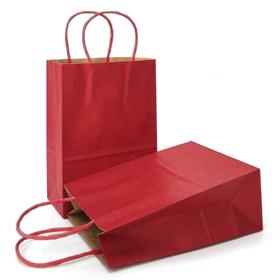 AZOWA Gift Bags Kraft Paper Bags with Handles (Dark Red, 25 Pcs, 10.6 x 8.7 x 4.3 )