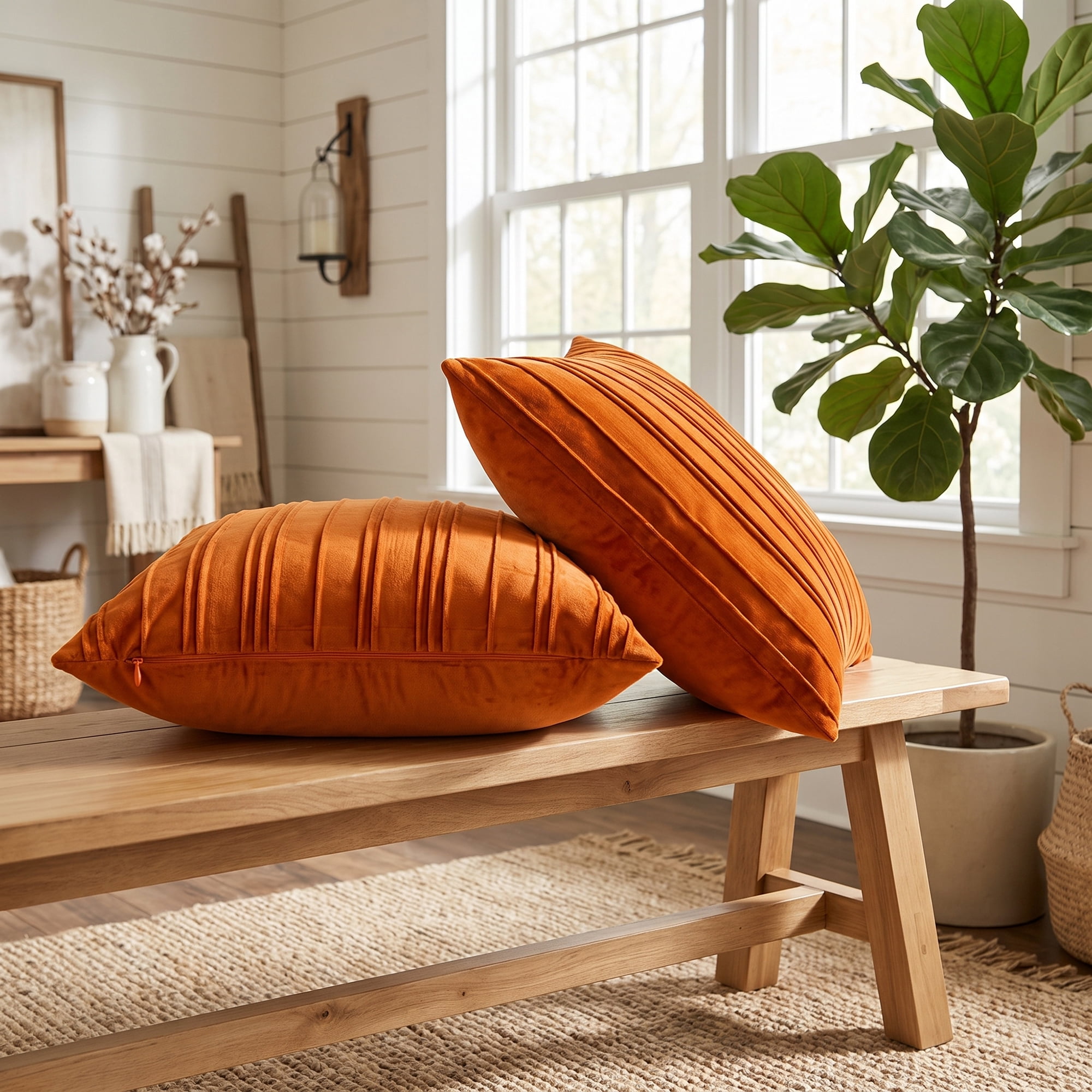 Unique Bargains 2Pcs Textured Throw Pillow Covers Couch Cushion Cases Orange 18" x 18"