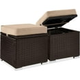 thumbnail image 1 of JJUN Set of 2 Wicker Ottomans, Multipurpose Outdoor Furniture for Patio, Backyard, Additional Seating, Footrest, Side Table w/Storage, Removable Cushions - Brown/Beige, 1 of 16