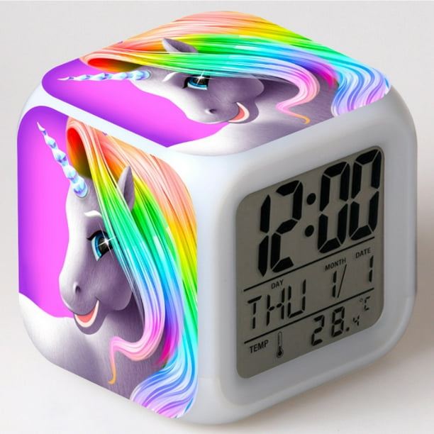 Unicorn Réveil Mignon Changement de Couleur Horloge Cool LED Horloge Nuit Lueur LED Numérique Réveil Jouets Surprise Cadeau pour les Enfants