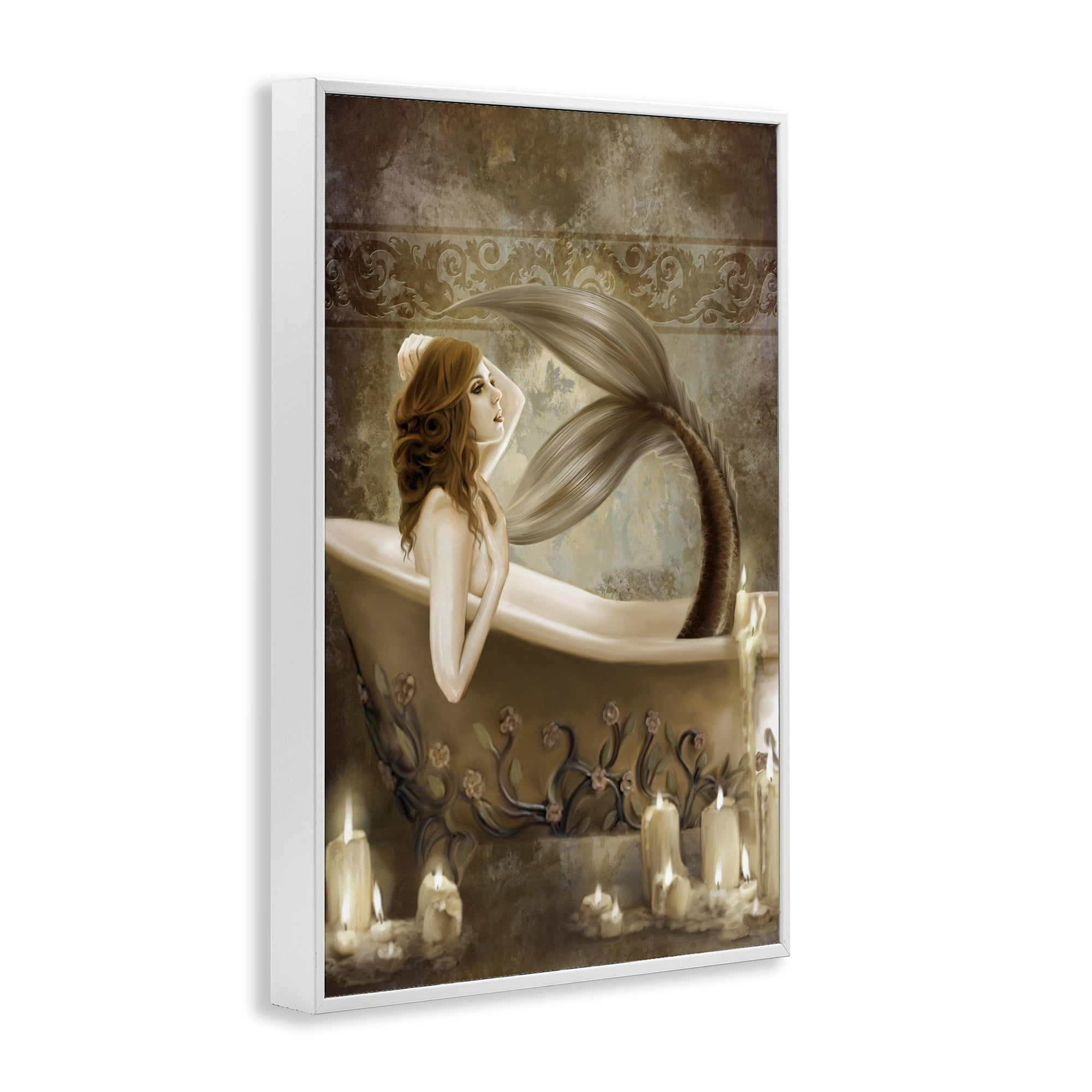 Stupell Industries Sepia Bath Time Mermaid White Framed Giclee Art, design by Selina Fenech