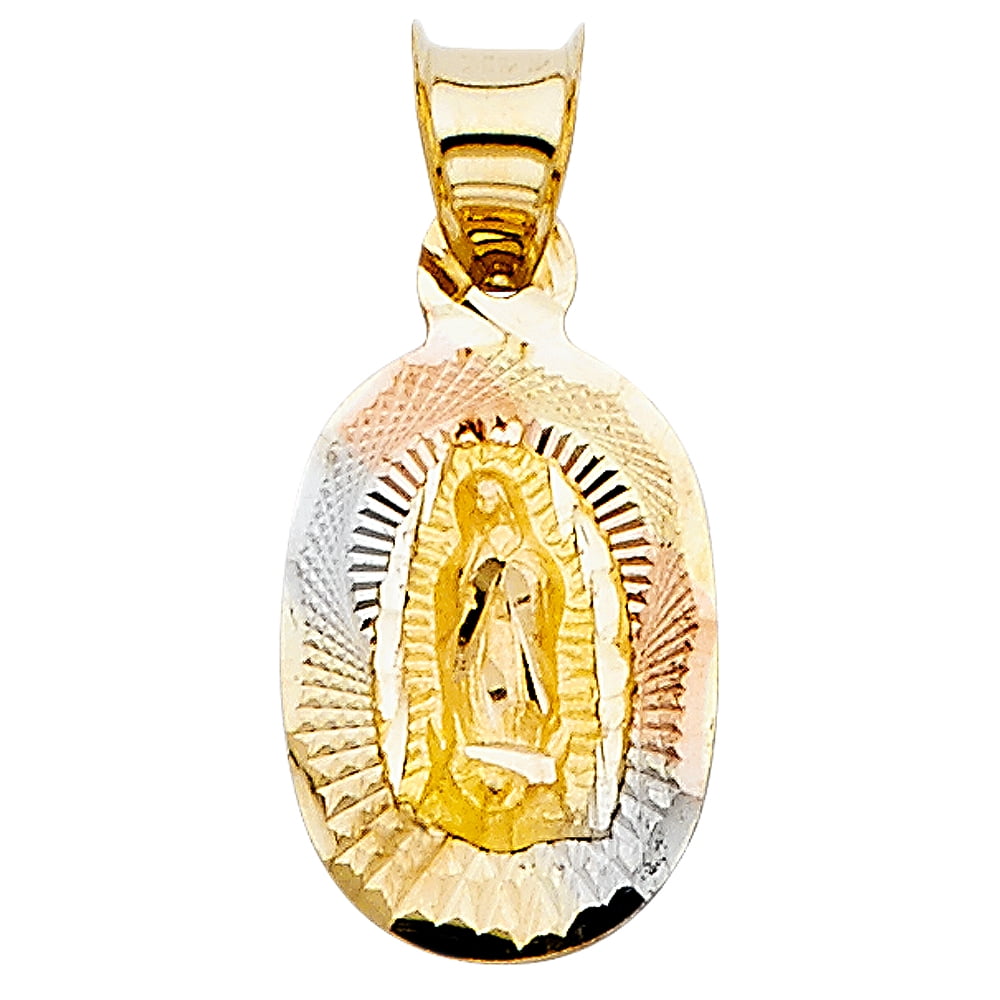 14k Tri Color Gold Religious Guadalupe Stamp Pendant Charm