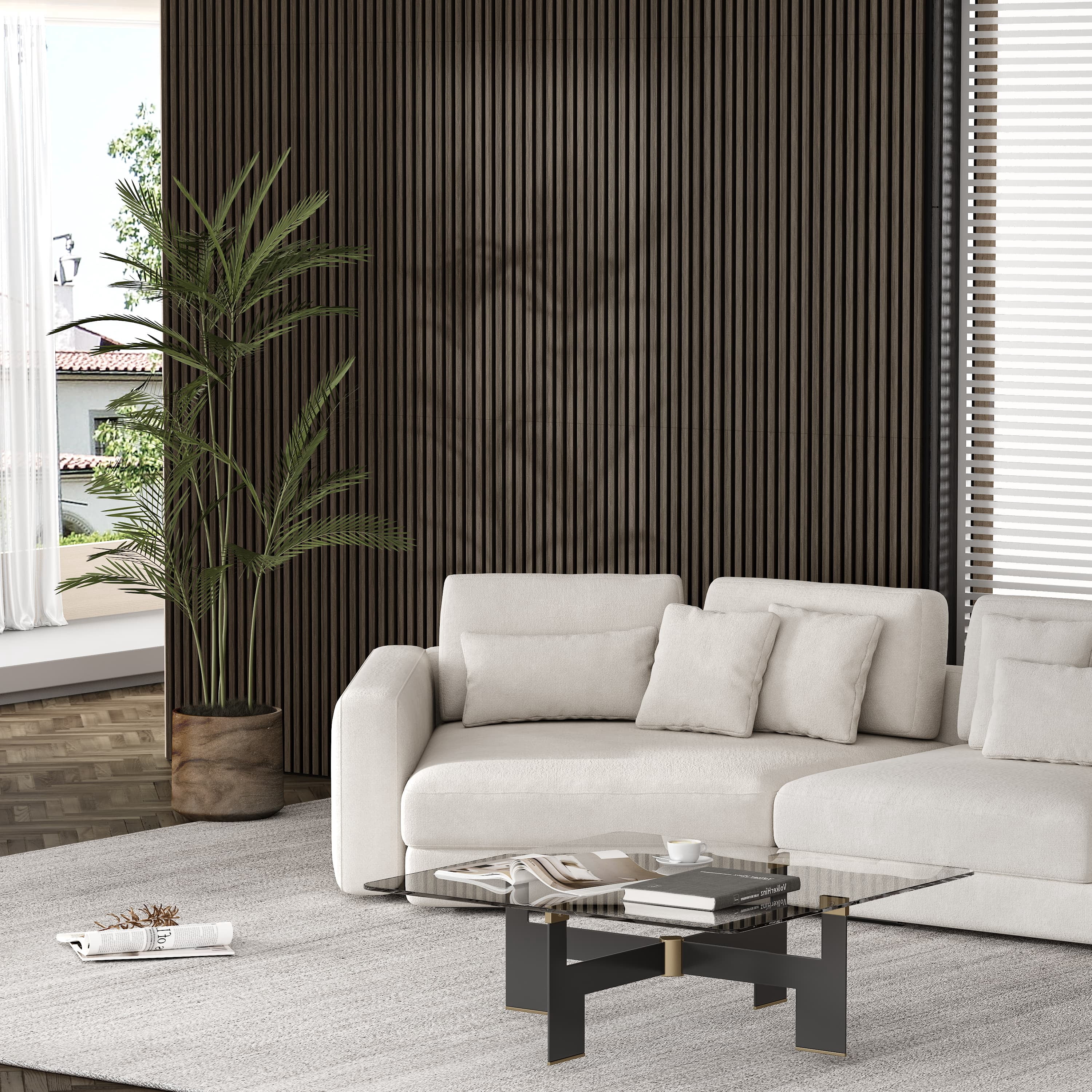47"x24" Acoustic Slat Wood Wall Panel 3D Slatted Wall Panels 2Pcs,Walnut
