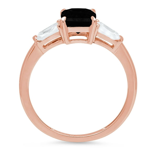 1.5 ct Emerald Cut Natural Onyx Three-Stone Engagement Ring for Women in 18K Rose Gold