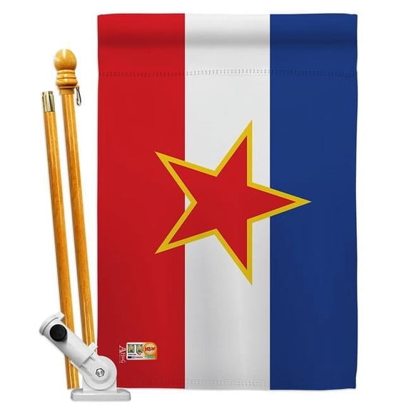 Americana Home & Garden AA-CY-HS-140258-IP-BO-D-US18-AG 28 x 40 in. Yugoslavia Flags of the World Nationality Impressions Decorative Vertical Double Sided House Flag Set & Pole Bracket Hardware Flag S