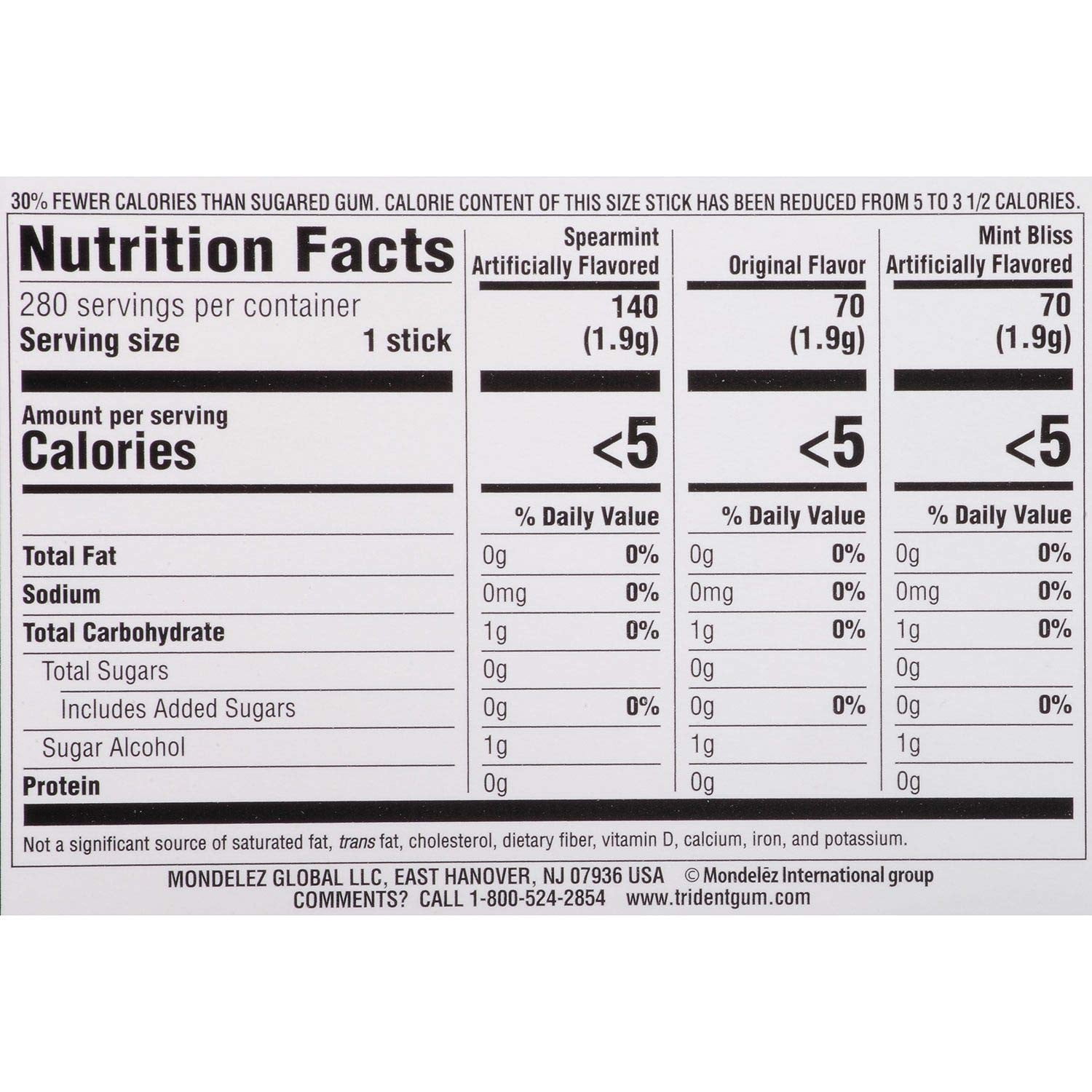 Trident Sugar Free Gum Mint Variety Pack 280 piece