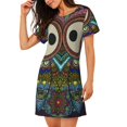 thumbnail image 2 of Vsdgher Motif Hibou Boho Chemise de Nuit à Manches Courtes Col Rond Mignonne Robe de Nuit Confortable, 2 of 6