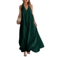 thumbnail image 2 of Women's Summer Linen Maxi Dress Flowy V Neck Sleeveless Casual Beach Vacation Boho Long Sundresses, S, 2 of 6