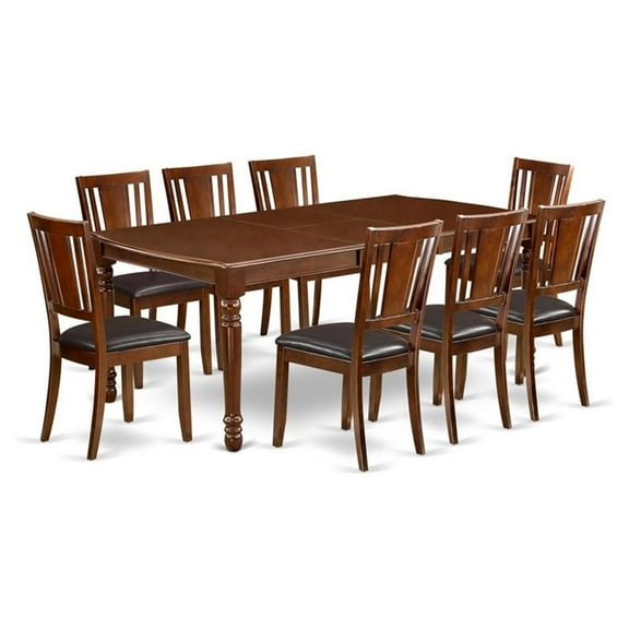 Atlin Designs 9-piece Wood Dining Set w/ Leather Chairs in Mahogany