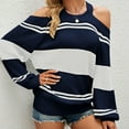 thumbnail image 4 of Fesfesfes Women's Off Shoulder Sweater Stripe Splicing Knit Tops Recreational Pullove Knitting Straped Sweater Long Sleeve Tops Plus Size $10, 4 of 9