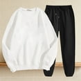thumbnail image 2 of Women's 2PC Sweatsuits Long Sleeve Crewneck Sweatshirt Elastic Waist Solid Cuffed Joggers Loungewear Sets with Pockets White S, 2 of 5