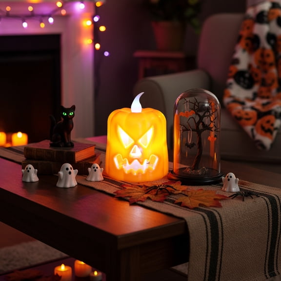 Halloween Pumpkin Lantern, LED Pumpkin Candle Light, Ghost Face Halloween Decor, Mini Luminous Pumpkin Ornament For Table Window Party, Fall Festival Decoration