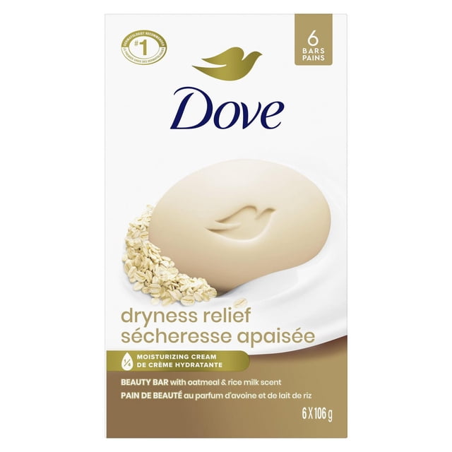 Dove Beauty Bar Soap for Calm, Replenished Skin, Oatmeal and Rice Milk Scent Tranquil and Hydrated Skin (6 Bars)