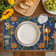 thumbnail image 4 of Orange Blue Spring Floral Placemats Set of 6, Vintage Botanical Summer Flower Placemats for Dining Table, Place Mats for Kitchen Tabletop, Waterproof Wipeable Dining Table Mats Set, 4 of 9