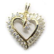 Brilliance Fine Jewelry Heart Pendant with Simulated Diamond in 10K Yellow Gold For Women