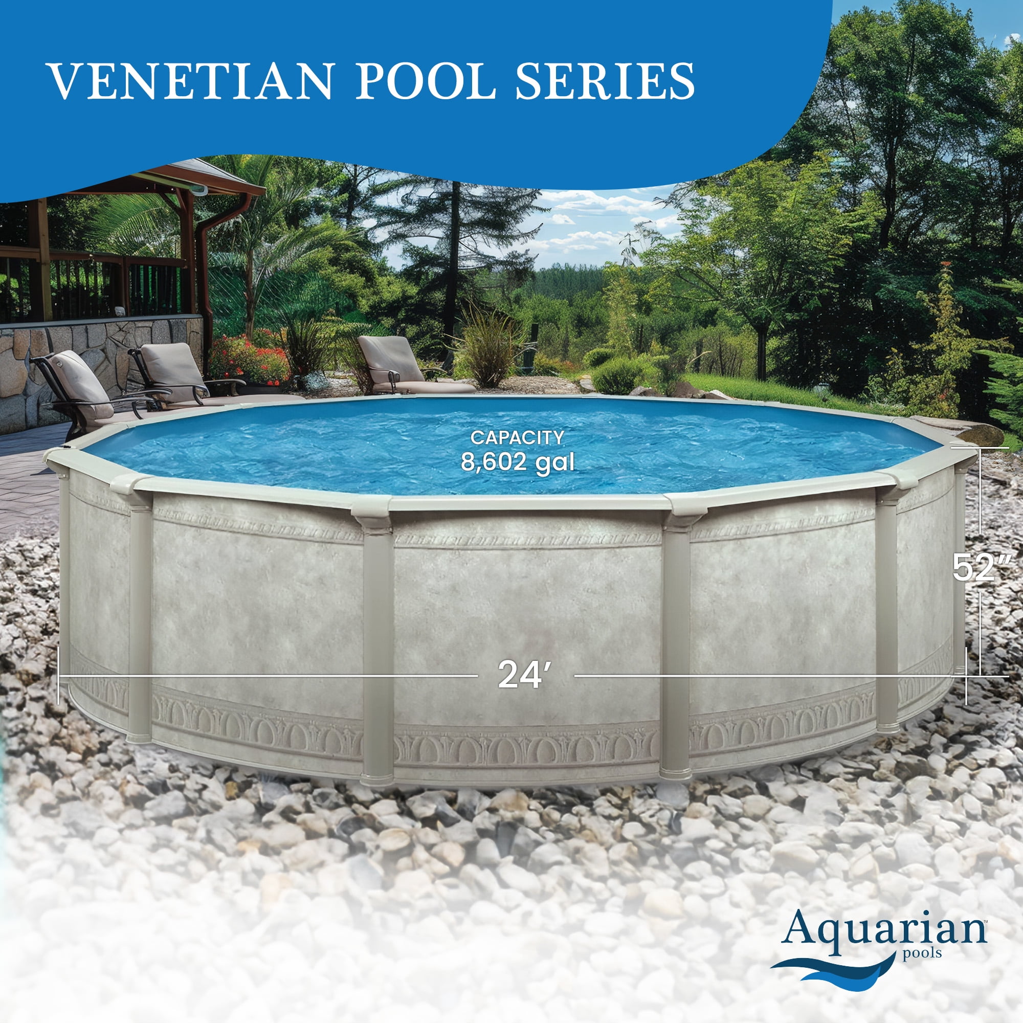 Aquarian Khaki Venetian 24' x 52" Steel Frame DIY Family Above Ground Pool