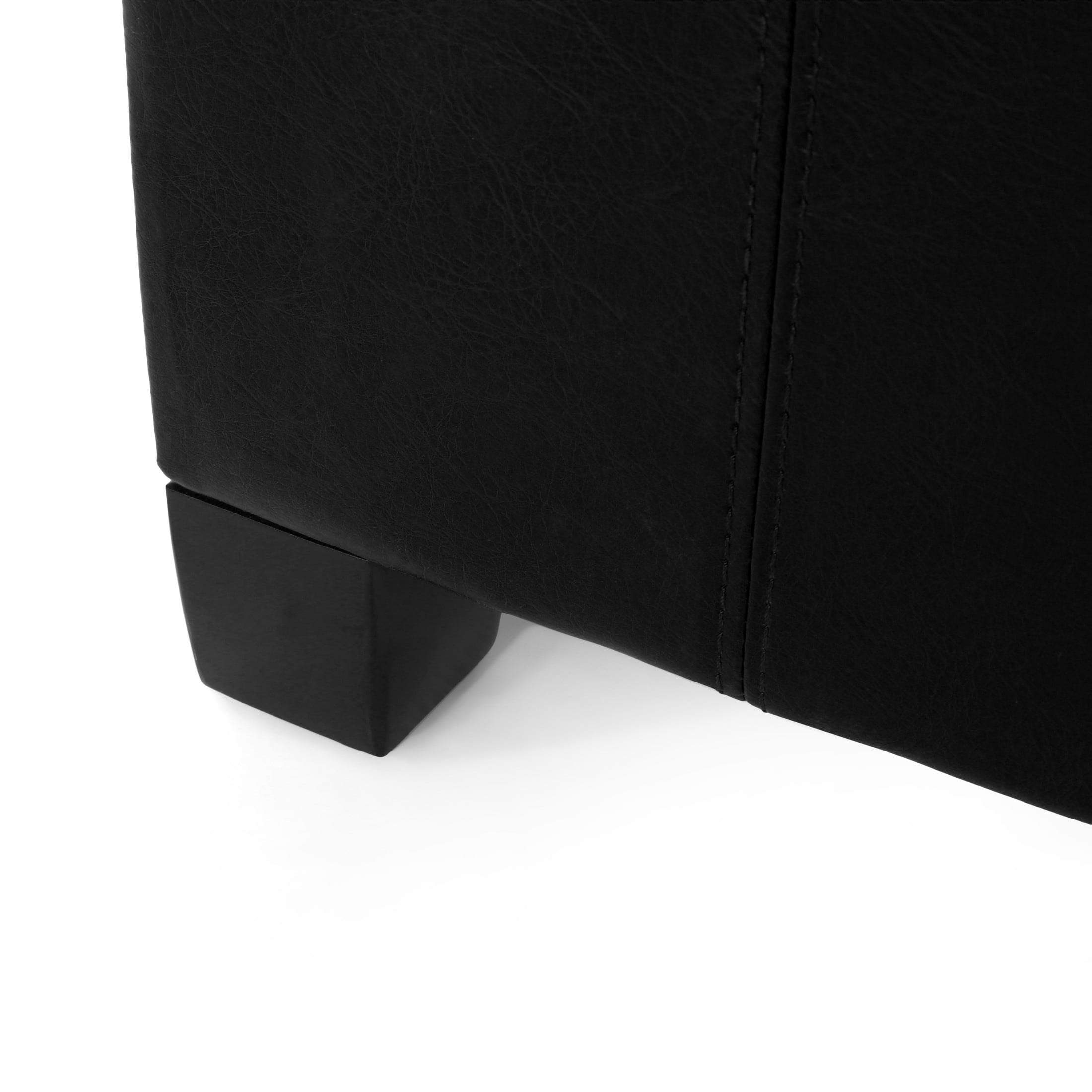 Noble House Rosalla Faux Leather Storage Ottoman, Midnight Black, Dark Brown