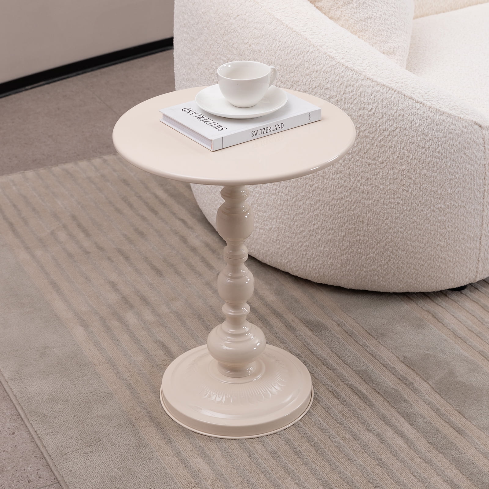 MAYEERTY Vintage Metal Coffee Table End Table, Round Side Table for Sofa Bedside Nightstand, Accent Table Decorative Small Space Living Room Bedroom
