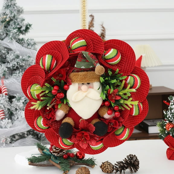 17.7x13.7 Inch Santa Snowman Wreath Wall Hanging - Festive Polyester Christmas Decor for Indoor/Outdoor, Garden & Door Decoration Multicolor