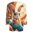 thumbnail image 4 of YueHuiYing Women's Cute Easter Pattern 3/4 Sleeve Crew Neck T-Shirt - Holiday Graphic Print Casual Top, 4 of 5
