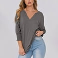 thumbnail image 2 of Liquidation! Hauts Grande Taille pour Femmes, Blouse à Manches Courtes d'Été pour Femmes, Blouse Décontractée Mode pour Femmes Manches 3/4 Unie Col en V, 2 of 5